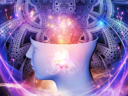 Abstract design made of human head and symbolic elements on the subject of human mind, consciousness, imagination, science and creativity