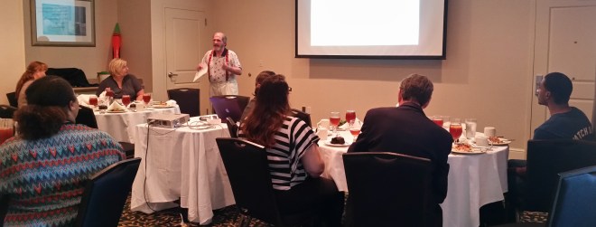 Joe Fournet stresses a point in his Kick Starting Creativity presentation at American Advertising Federation of Central Texas.